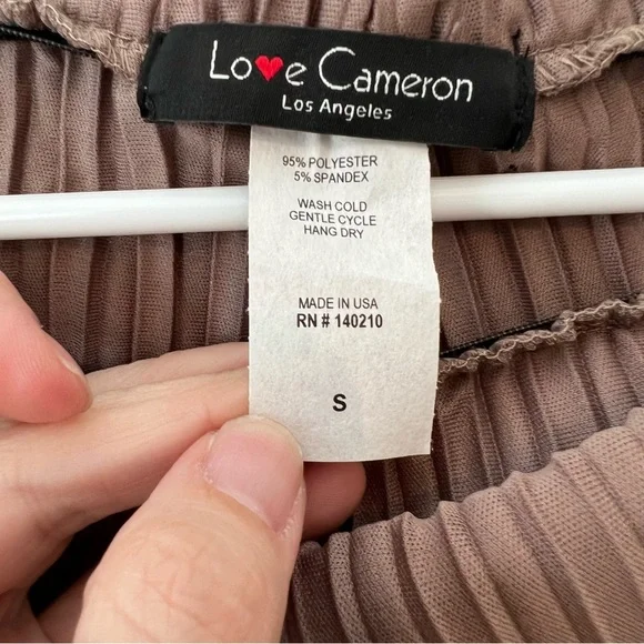 Love Cameron LA Light brown Wide Leg Ruffled Stretchy Pants High Waist Pull On - Picture 8 of 10